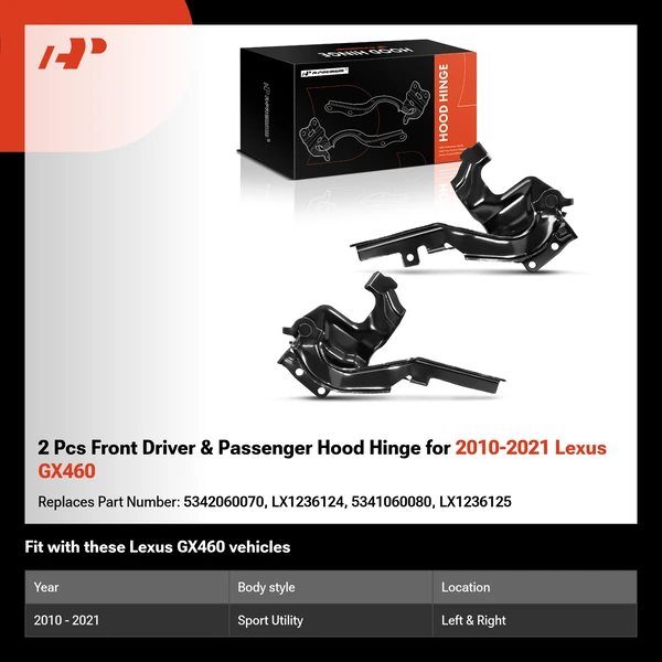 2 Pcs Front Driver & Passenger Hood Hinge for 2010-2021 Lexus GX460