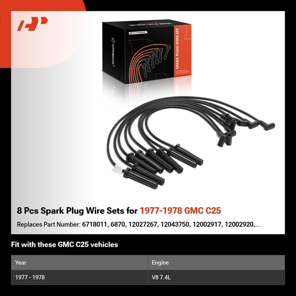 8 Pcs Spark Plug Wire Sets for 1977-1978 GMC C25
