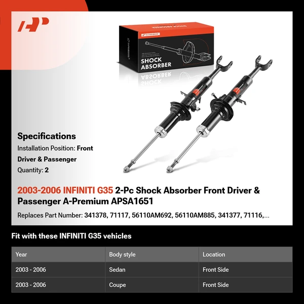 2003-2006 INFINITI G35 2-Pc Shock Absorber Front Driver & Passenger A-Premium APSA1651