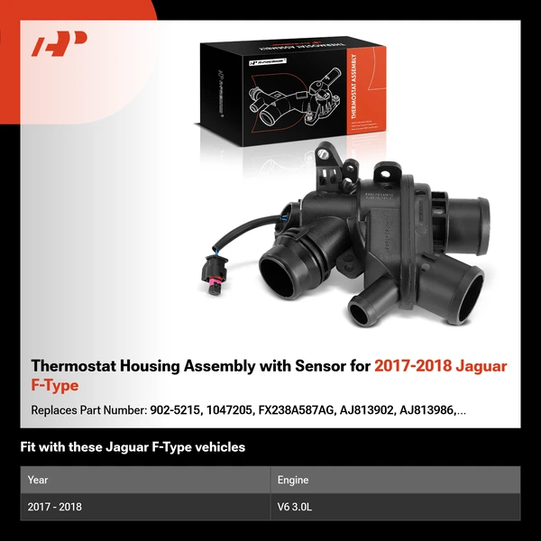 Thermostat Housing Assembly with Sensor for 2017-2018 Jaguar F-Type