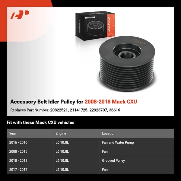 Accessory Belt Idler Pulley for 2008-2018 Mack CXU