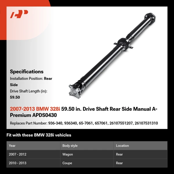 2007-2013 BMW 328i 59.50 in. Drive Shaft Rear Side Manual A-Premium APDS0430