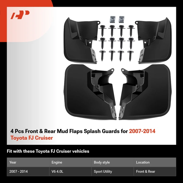 4 Pcs Front & Rear Mud Flaps Splash Guards for 2007-2014 Toyota FJ Cruiser