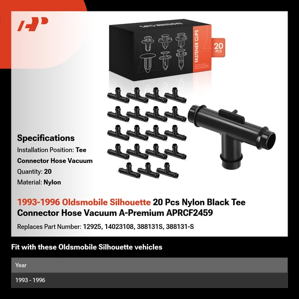 1993-1996 Oldsmobile Silhouette 20 Pcs Nylon Black Tee Connector Hose Vacuum A-Premium APRCF2459
