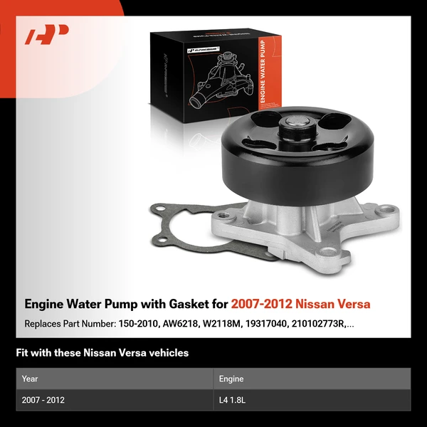 Engine Water Pump with Gasket for 2007-2012 Nissan Versa