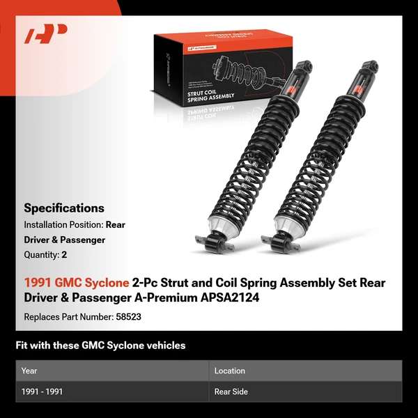 1991 GMC Syclone 2-Pc Strut and Coil Spring Assembly Set Rear Driver & Passenger A-Premium APSA2124