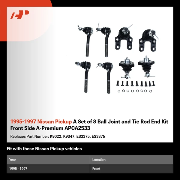 1995-1997 Nissan Pickup A Set of 8 Ball Joint and Tie Rod End Kit Front Side A-Premium APCA2533