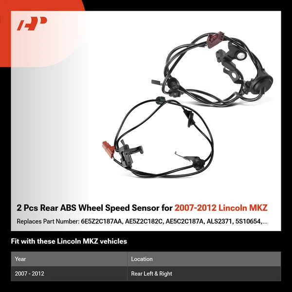 2 Pcs Rear ABS Wheel Speed Sensor for 2007-2012 Lincoln MKZ