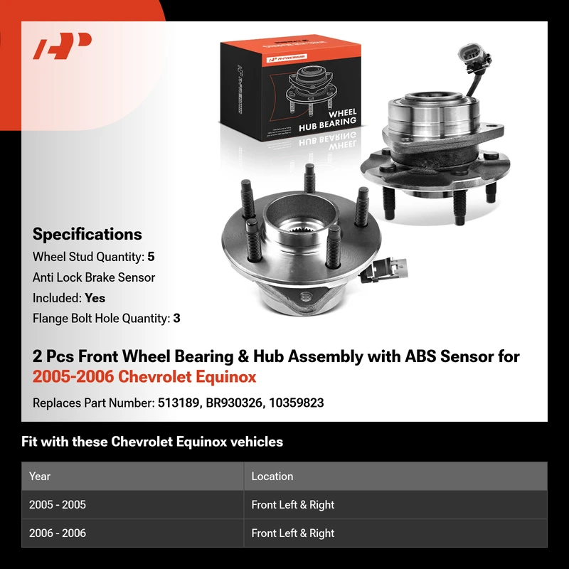 2 Pcs Front Wheel Bearing & Hub Assembly with ABS Sensor for 2005-2006 Chevrolet Equinox