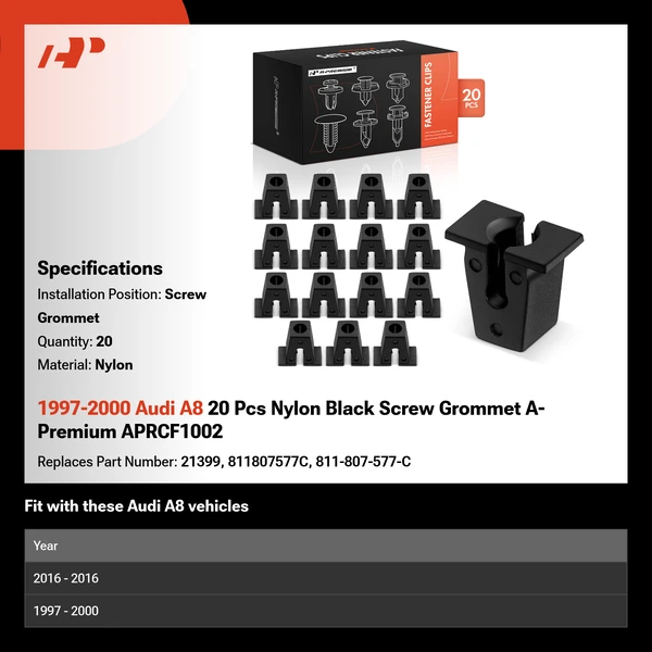 1997-2000 Audi A8 20 Pcs Nylon Black Screw Grommet A-Premium APRCF1002
