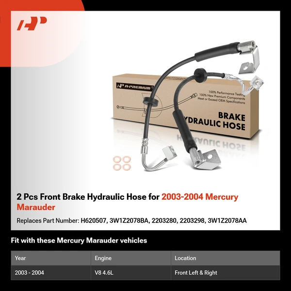2 Pcs Front Brake Hydraulic Hose for 2003-2004 Mercury Marauder