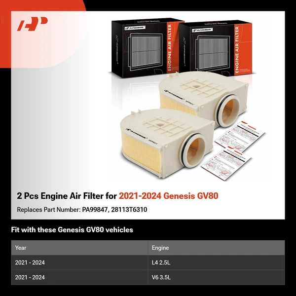 2 Pcs Engine Air Filter for 2021-2024 Genesis GV80