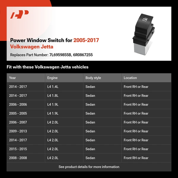 Power Window Switch for 2005-2017 Volkswagen Jetta