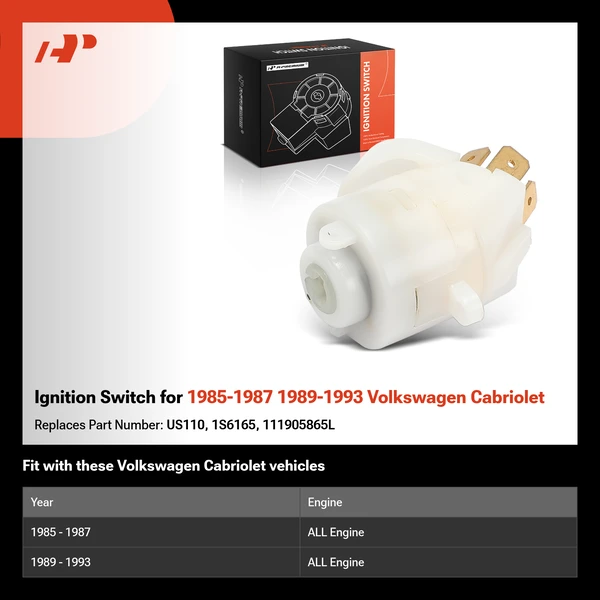 Ignition Switch for 1985-1987 1989-1993 Volkswagen Cabriolet
