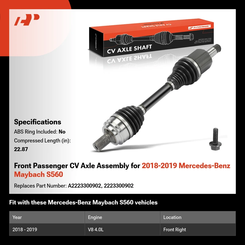 Front Passenger CV Axle Assembly for 2018-2019 Mercedes-Benz Maybach S560