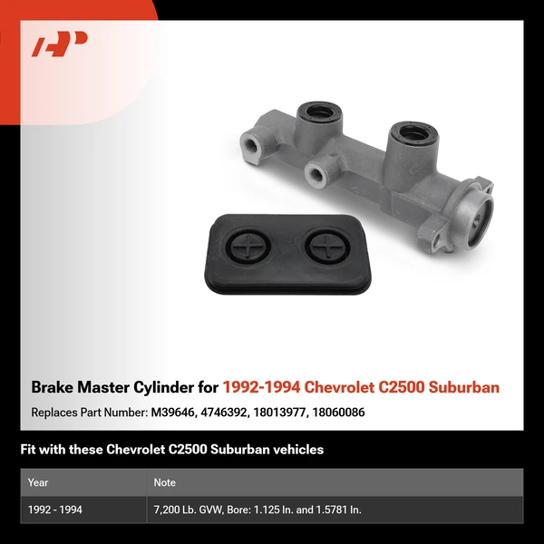 Brake Master Cylinder for 1992-1994 Chevrolet C2500 Suburban