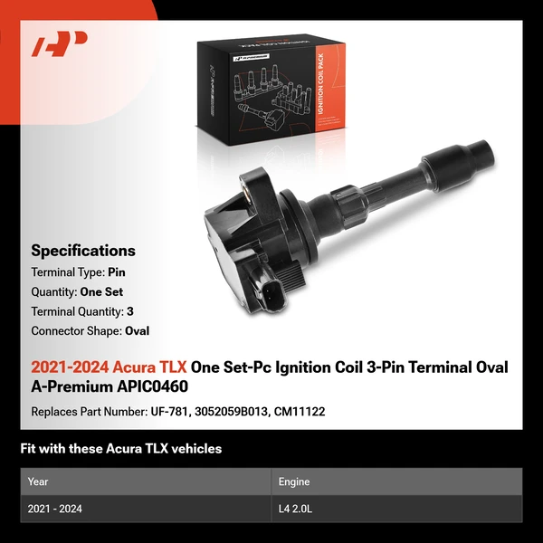 2021-2024 Acura TLX One Set-Pc Ignition Coil 3-Pin Terminal Oval A-Premium APIC0460