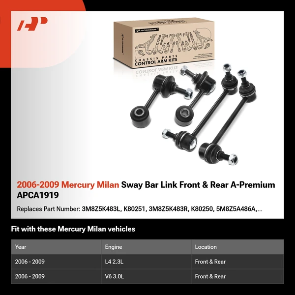 2006-2009 Mercury Milan Sway Bar Link Front & Rear A-Premium APCA1919