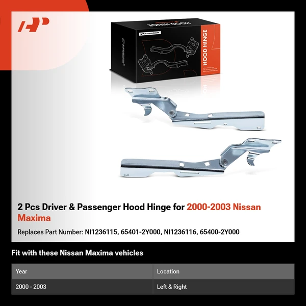 2 Pcs Driver & Passenger Hood Hinge for 2000-2003 Nissan Maxima