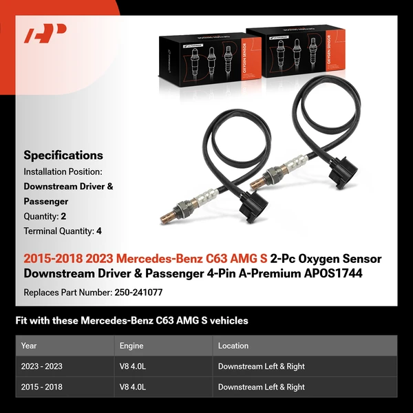 2015-2018 2023 Mercedes-Benz C63 AMG S 2-Pc Oxygen Sensor Downstream Driver & Passenger 4-Pin A-Premium APOS1744