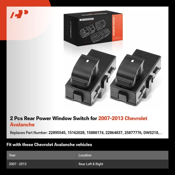 2 Pcs Rear Power Window Switch for 2007-2013 Chevrolet Avalanche