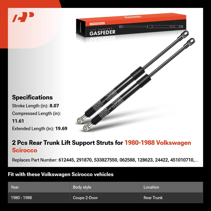 2 Pcs Rear Trunk Lift Support Struts for 1980-1988 Volkswagen Scirocco