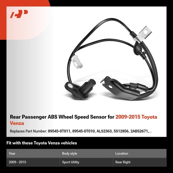 Rear Passenger ABS Wheel Speed Sensor for 2009-2015 Toyota Venza