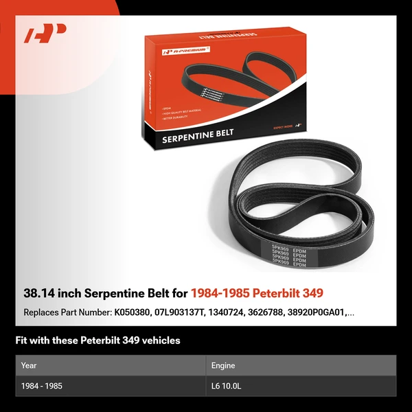 38.14 inch Serpentine Belt for 1984-1985 Peterbilt 349