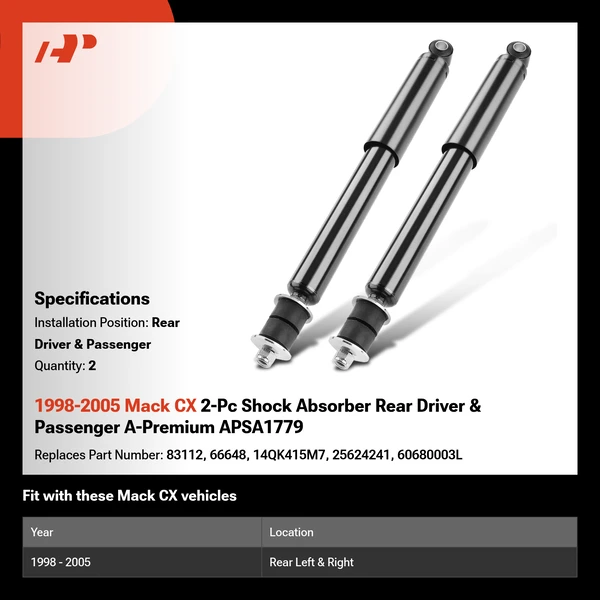 1998-2005 Mack CX 2-Pc Shock Absorber Rear Driver & Passenger A-Premium APSA1779