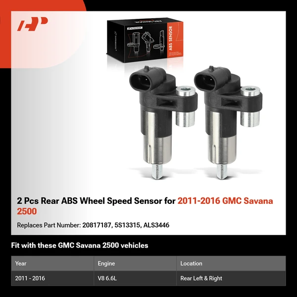 2 Pcs Rear ABS Wheel Speed Sensor for 2011-2016 GMC Savana 2500