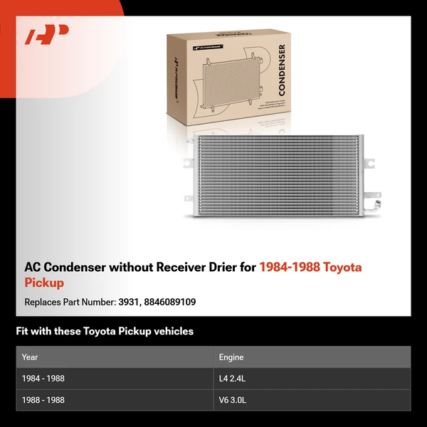 AC Condenser without Receiver Drier for 1984-1988 Toyota Pickup