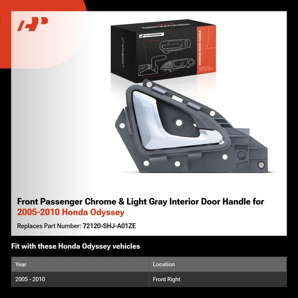 Front Passenger Chrome & Light Gray Interior Door Handle for 2005-2010 Honda Odyssey