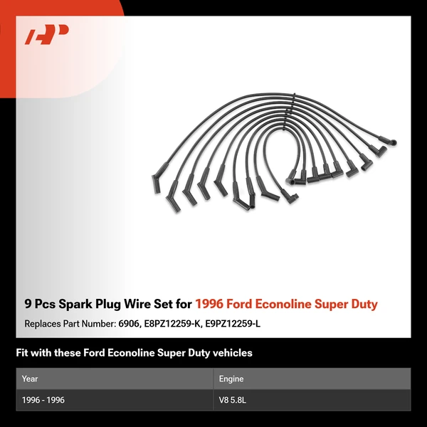 9 Pcs Spark Plug Wire Set for 1996 Ford Econoline Super Duty