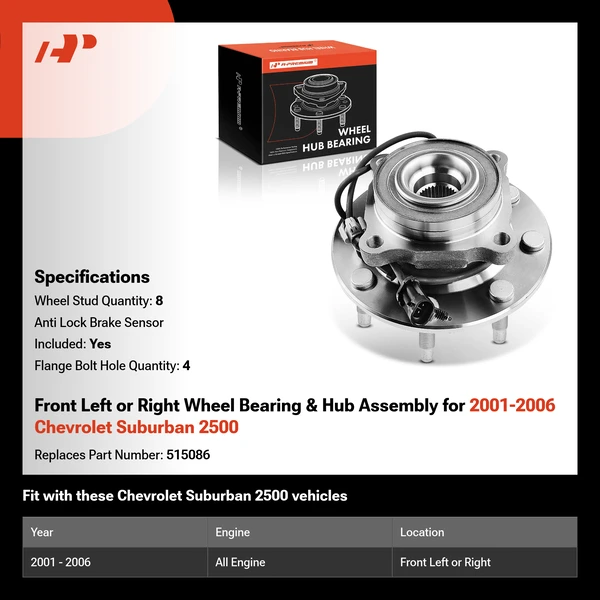 Front Left or Right Wheel Bearing & Hub Assembly for 2001-2006 Chevrolet Suburban 2500