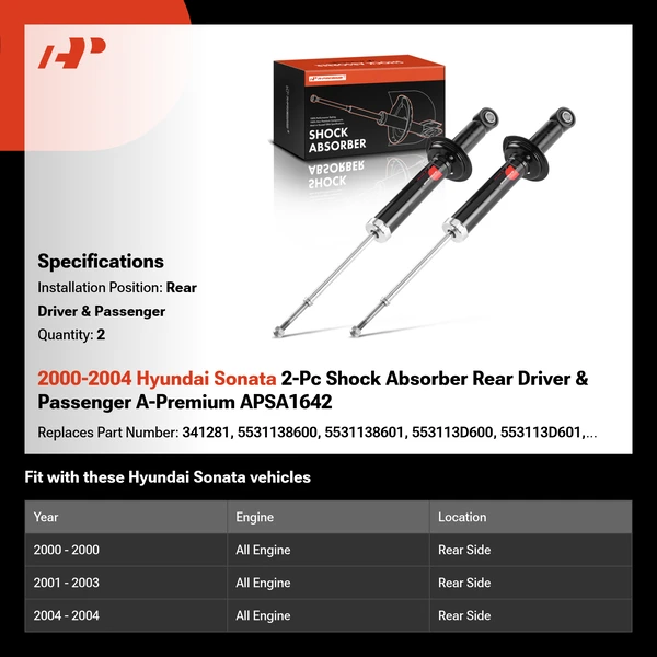 2000-2004 Hyundai Sonata 2-Pc Shock Absorber Rear Driver & Passenger A-Premium APSA1642
