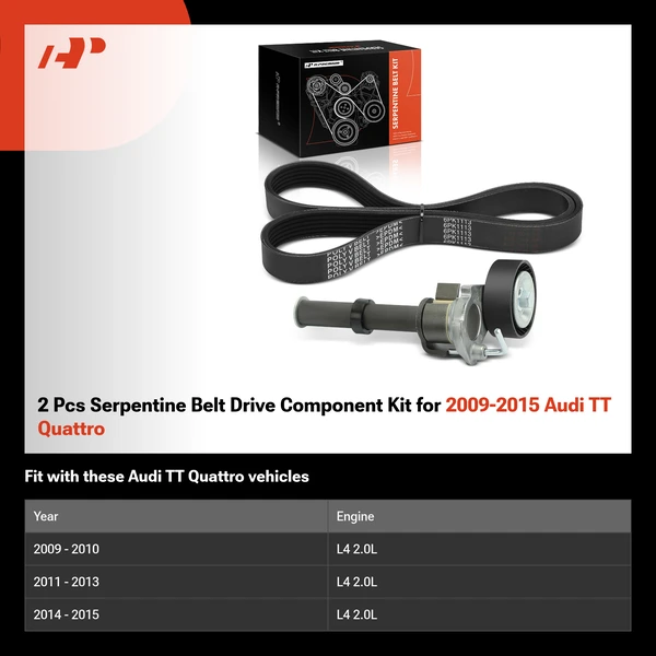 2 Pcs Serpentine Belt Drive Component Kit for 2009-2015 Audi TT Quattro