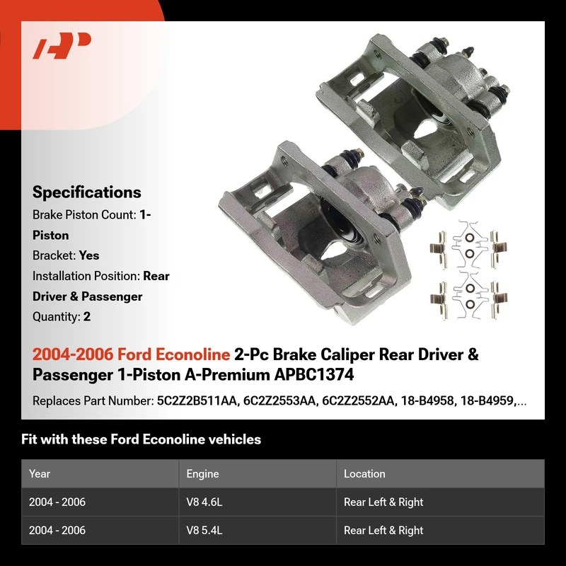 2004-2006 Ford Econoline 2-Pc Brake Caliper Rear Driver & Passenger 1-Piston A-Premium APBC1374