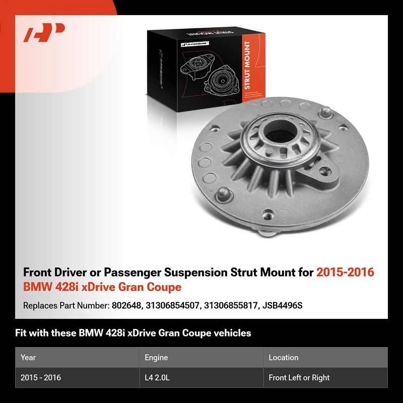 Front Driver or Passenger Suspension Strut Mount for 2015-2016 BMW 428i xDrive Gran Coupe