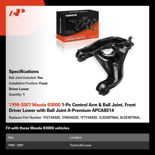 1998-2007 Mazda B3000 1-Pc Control Arm & Ball Joint, Front Driver Lower with Ball Joint A-Premium APCA8514