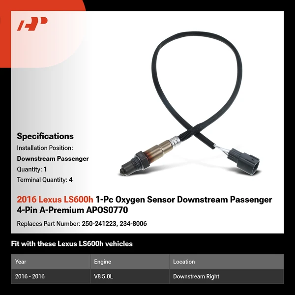 2016 Lexus LS600h 1-Pc Oxygen Sensor Downstream Passenger 4-Pin A-Premium APOS0770