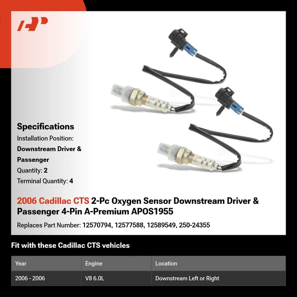 2006 Cadillac CTS 2-Pc Oxygen Sensor Downstream Driver & Passenger 4-Pin A-Premium APOS1955