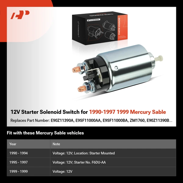 12V Starter Solenoid Switch for 1990-1997 1999 Mercury Sable