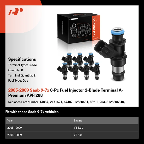 2005-2009 Saab 9-7x 8-Pc Fuel Injector 2-Blade Terminal A-Premium APFI288