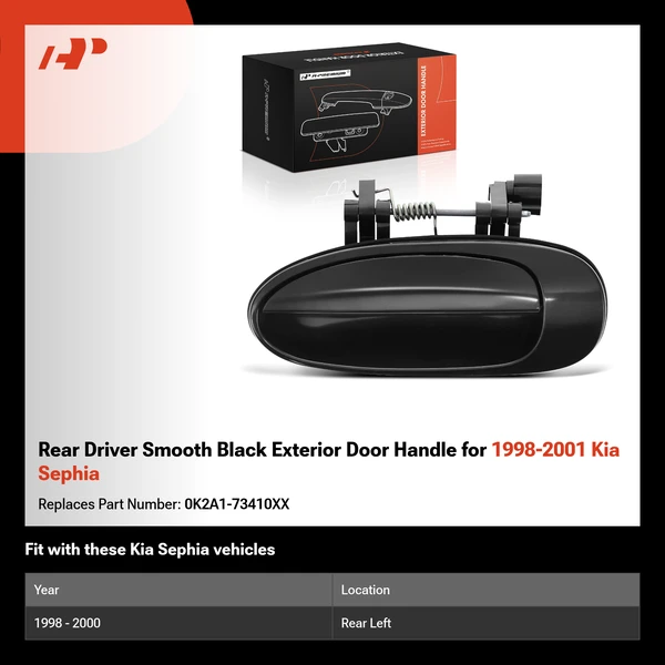 Rear Driver Smooth Black Exterior Door Handle for 1998-2001 Kia Sephia