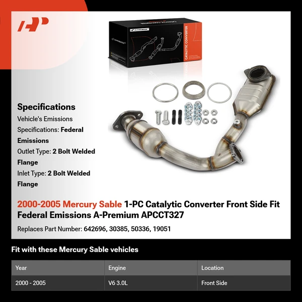 2000-2005 Mercury Sable 1-PC Catalytic Converter Front Side Fit Federal Emissions A-Premium APCCT327