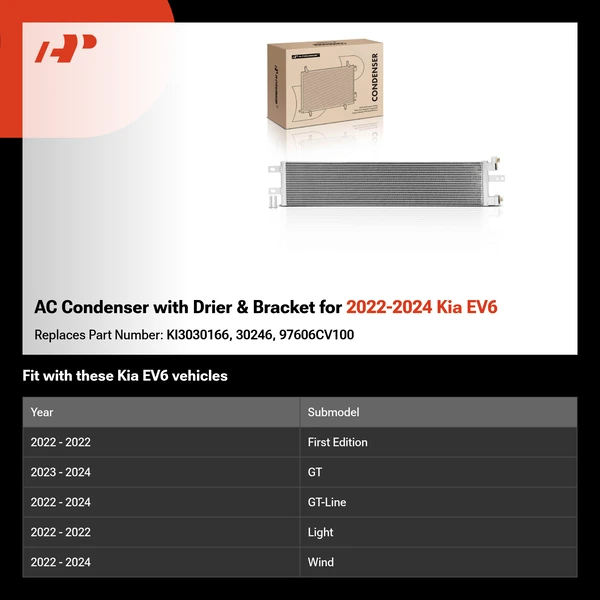 AC Condenser with Drier & Bracket for 2022-2024 Kia EV6