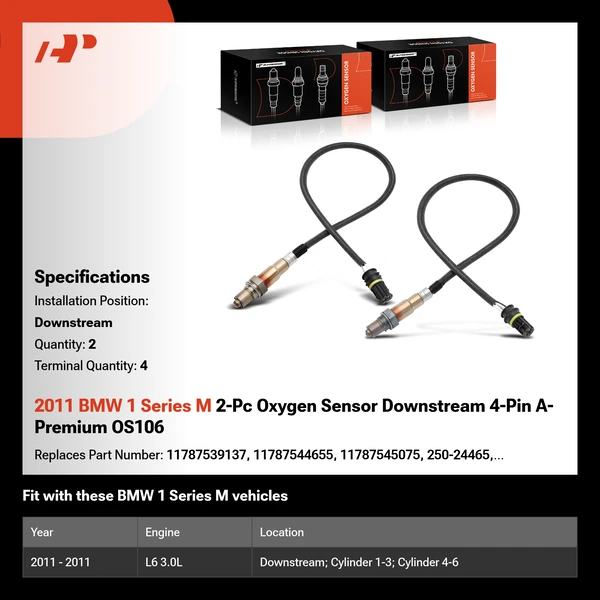2011 BMW 1 Series M 2-Pc Oxygen Sensor Downstream 4-Pin A-Premium OS106