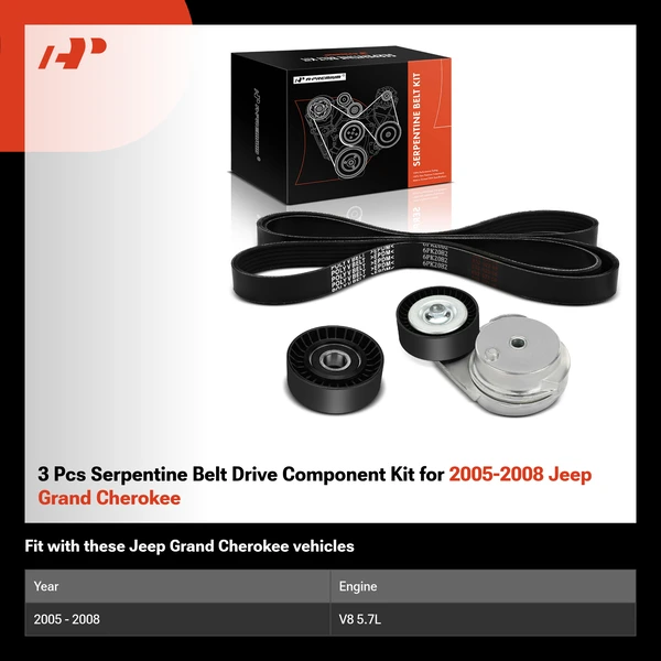 3 Pcs Serpentine Belt Drive Component Kit for 2005-2008 Jeep Grand Cherokee