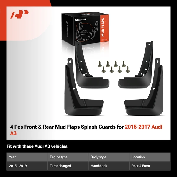 4 Pcs Front & Rear Mud Flaps Splash Guards for 2015-2017 Audi A3