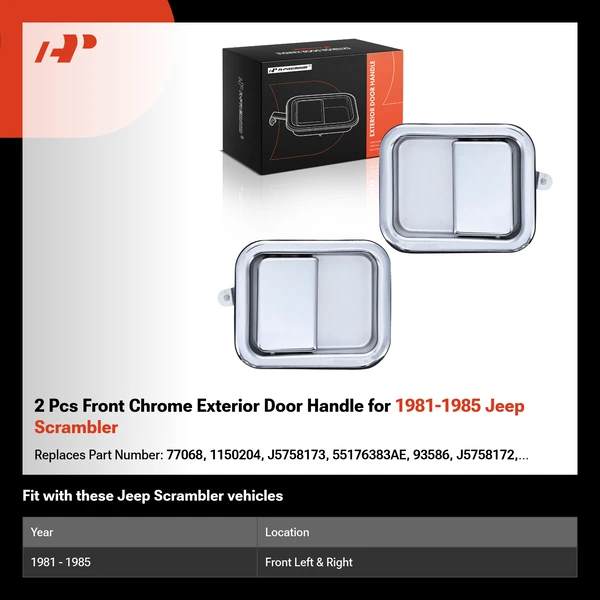 2 Pcs Front Chrome Exterior Door Handle for 1981-1985 Jeep Scrambler